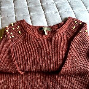 Jessica Simpson Maroon Sweater with Pearl Embellishments on Shoulder - Size XS